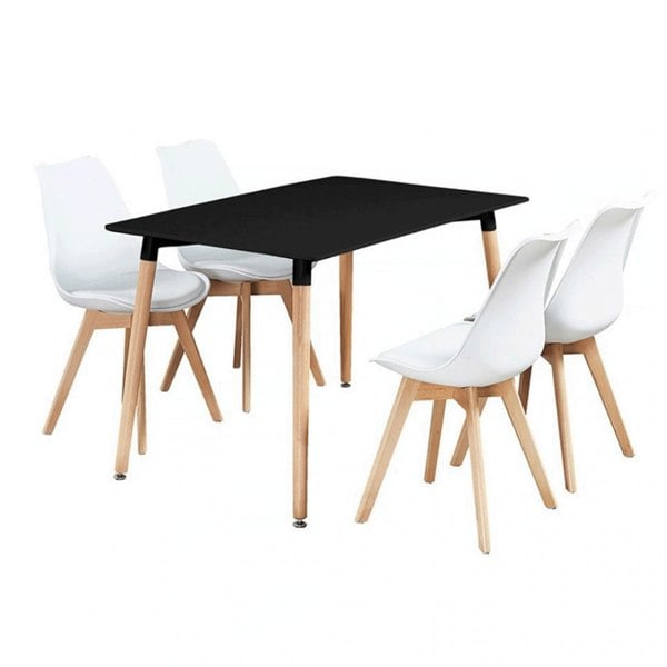 Life Interiors 5PCs Dining Set - a Black Halo Dining Table & Set of 4 Lorenzo Tulip Chairs with Padded Seat