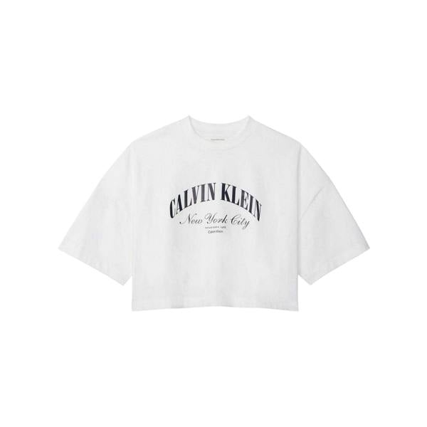 Calvin Klein Womens/Ladies Arched Logo Boxy Oversized Crop Top - Bright White - 