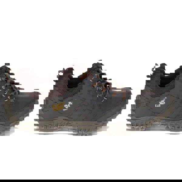 Caterpillar Instruct Mens Lace Up Casual Leather Trainer Shoes, brown leather athletic shoes with lace-up closure and rugged rubber sole for durability.