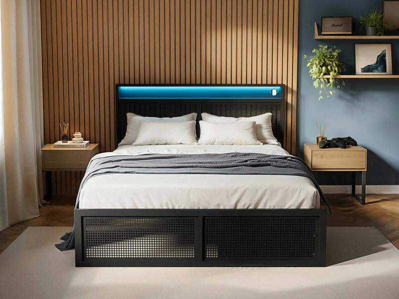 Flair Callan Metal Bed with Storage & LED Black