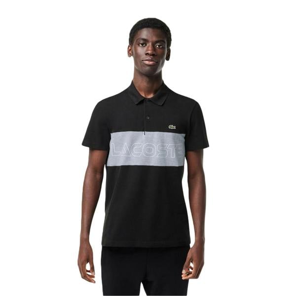 Lacoste Mens Colour Block Petit Pique Regular Polo Shirt - Black/Silver - 