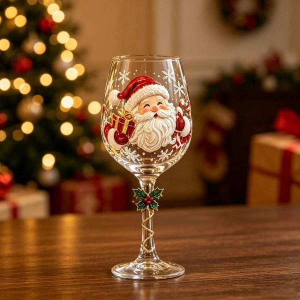Leaper Christmas Glass Art Goblet Gift Set