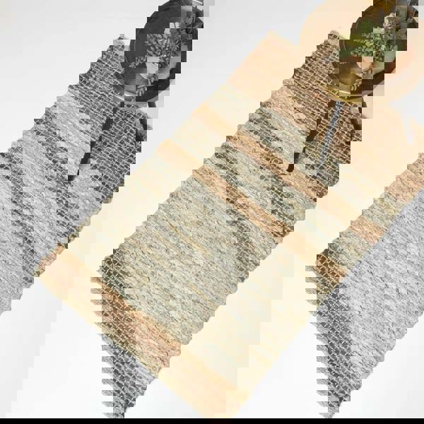 HOMESCAPES Recycled Leather Handwoven Stripe Rug