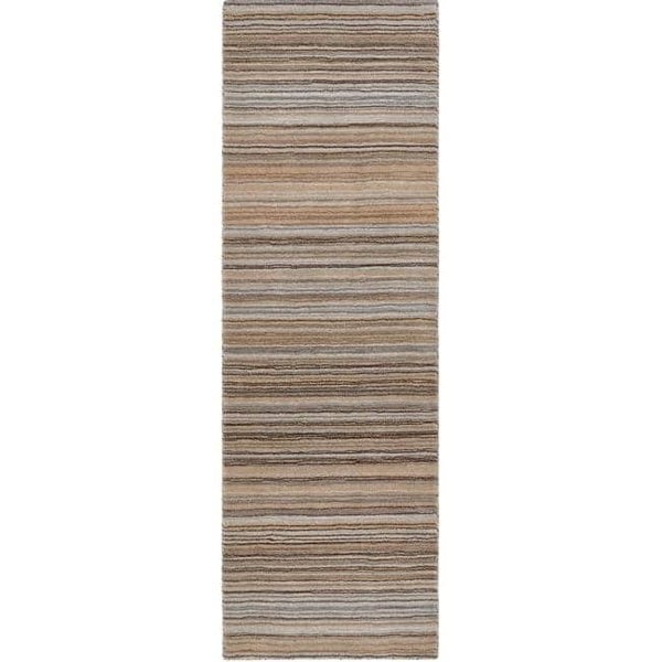 The Rugs Hand Made Striped Design Wool Rug | Green & Beige