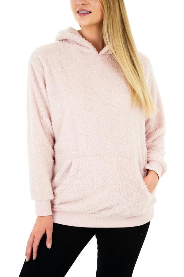 Smart Living Womens Teddy Fleece Longline Lounge Hoodie - Blush