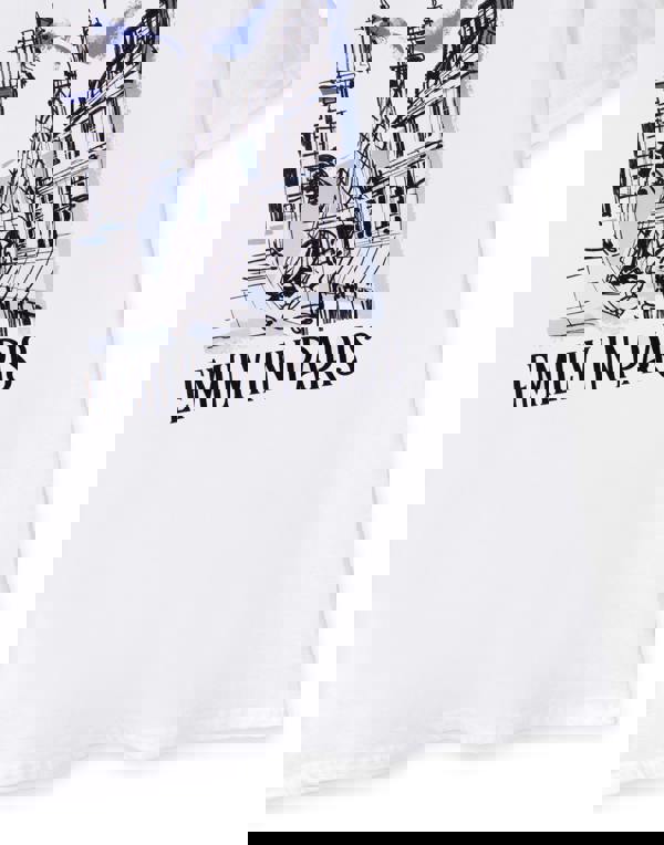 Emily In Paris Womens White Sketchy Cityscape Short Sleeved T-Shirt