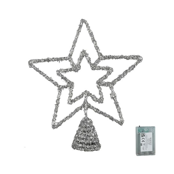 Samuel Alexander 28cm Battery Powered Silver Christmas Star Tree Topper with Blue Multi-Action LEDs