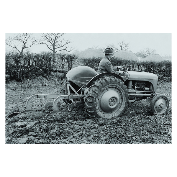 Ferguson TE20 Tractor Ploughing Canvas Picture Print, Circa 1950 Black and White Farm Scene, 60 x 40 cm, Stretched Canvas