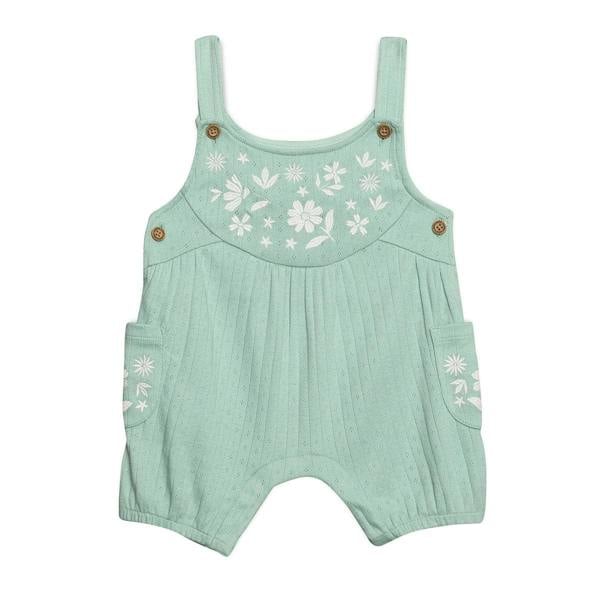 Mini Cuddles Baby Girls Floral Embroidered Dungaree Set, Mint Green
