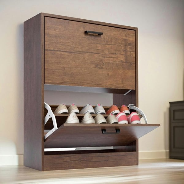 Rafaelo Mobilia 2 Drawer Shoe Storage Cabinet Walnut