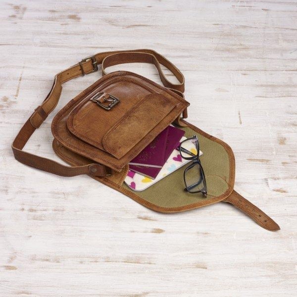 Paper High Brown Leather Curved Saddle Bag