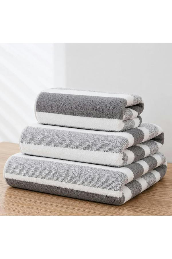Dyzi Ultra Absorbent Striped Towel Set of 3 Quick Dry Hand & Bath Towels