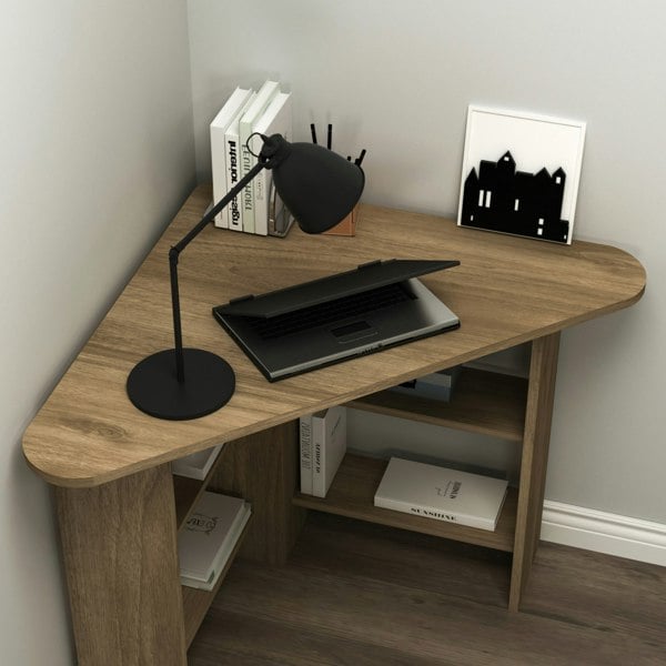 Destina Home Corner Computer Desk with Shelves-Gredos