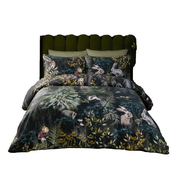 Paoletti Reversible Cotton Sherwood Duvet Cover Set - Forest Green/Black