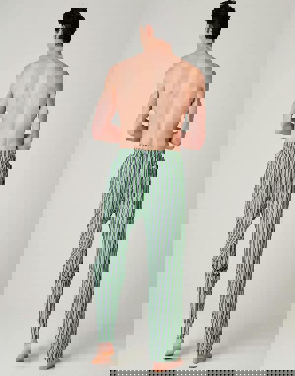 British Boxers Men's Crisp Cotton Pyjama Trousers – Green Flash Stripe