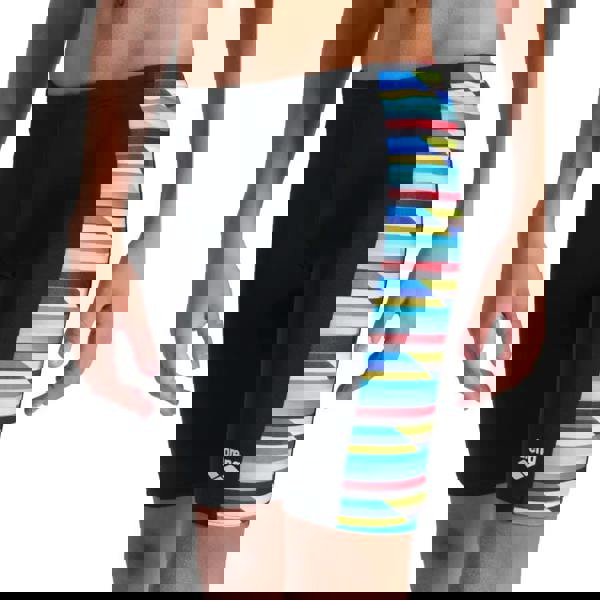 Arena Boys Racing Stripe Swim Jammer in black multi stripes