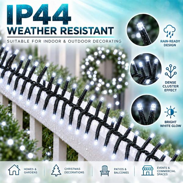 Cluster Green Cable Cool White LED Christmas Lights, 480 to 1920 LEDs, 8 Effects, Timer and Indoor/Outdoor Use image 5