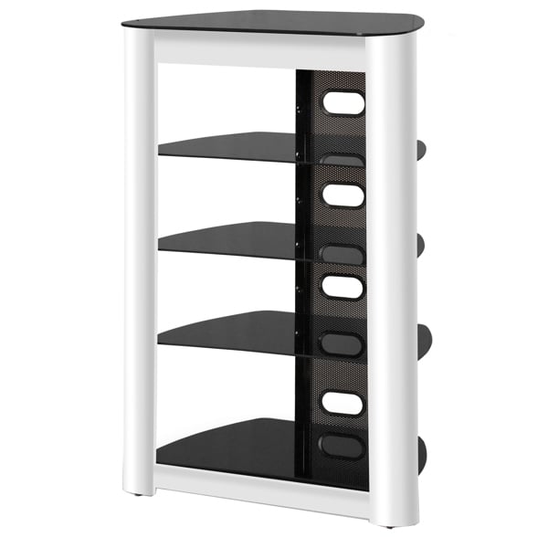 Centurion Supports ZINNIA 5-Tier Black Glass Shelves with Gloss White Fascia Entertainment Media Audio Rack