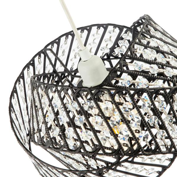 Designer Triple Ring Black Pendant Lamp Shade with Clear Acrylic Beads Image 3
