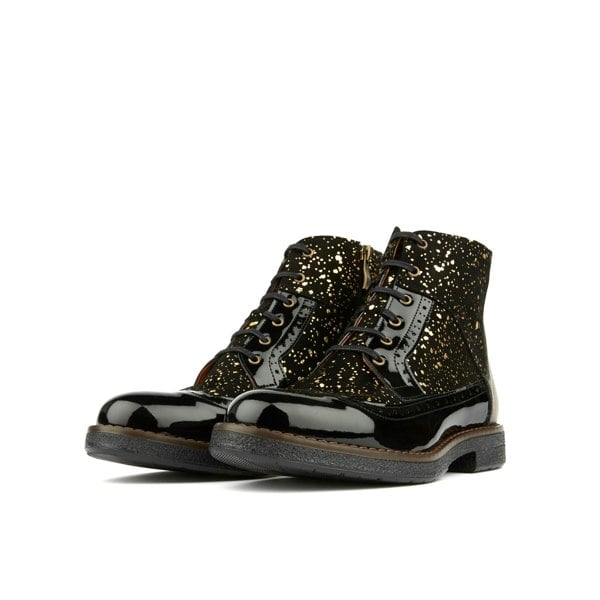 Embassy London Hatter - Gold Drops - Women's ankle boot in golden paint drops on black leather