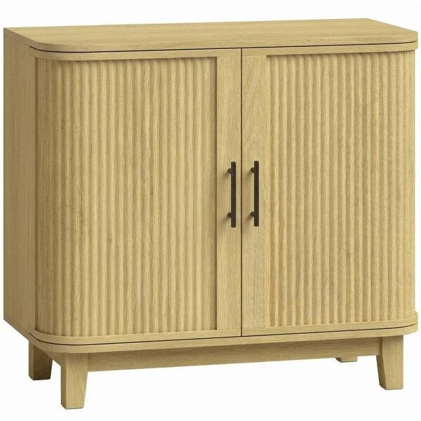 80cm Sideboard Buffet Cabinet, Storage Cabinet with 2 Curved Doors, Adjustable Shelf and Legs for Dining Room, Oak