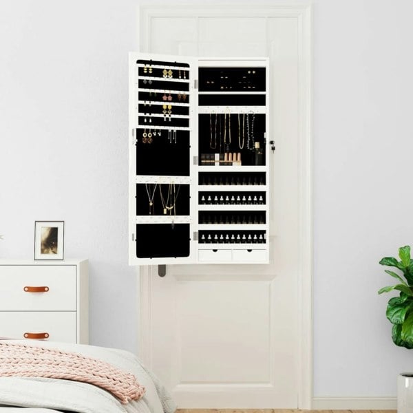 Berkfield Mirror Jewellery Cabinet with LED Lights Wall Mounted White