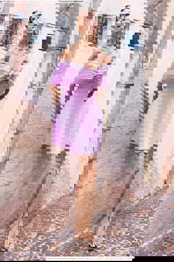 Front Bow Off The Shoulder Mini Dress - Lilac DR4613