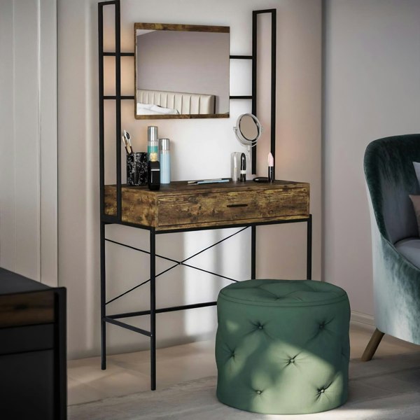 Rafaelo Mobilia Industrial Dressing Table With Mirror Rustic Brown