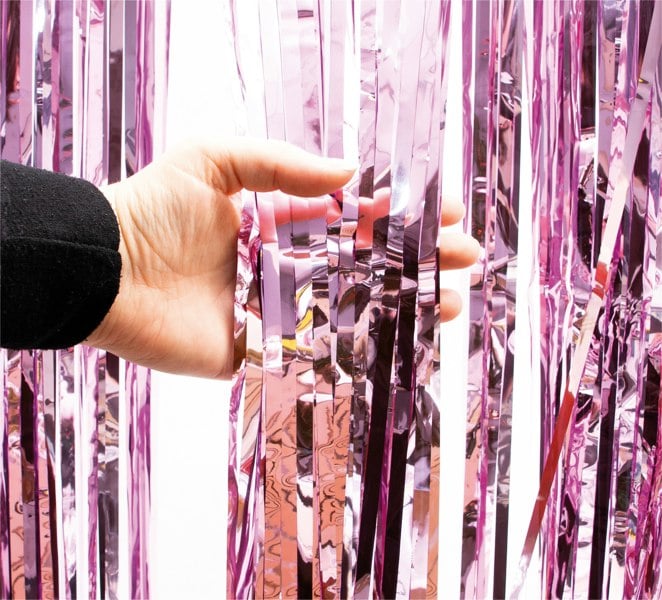 Cheetah Shimmer Tinsel Curtain, 2M x 1M Pink