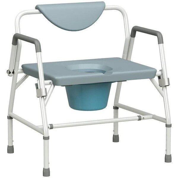 Height Adjustable Bedside Commode, Heavy Duty Commode Toilet Chair with Flip-Up Arms, White and Grey