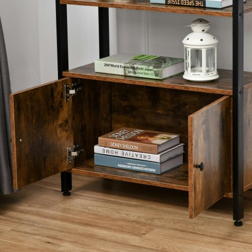 Wyld Haus Reneco Metal And Wood Rustic Brown 3 Tier Industrial Bookshelf With Doors