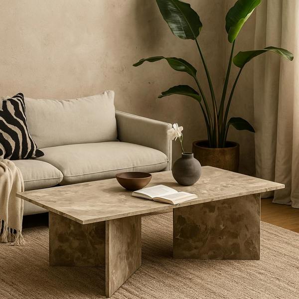 Wyld Haus Singapore Latte Brown Marble Rectangular Coffee Table
