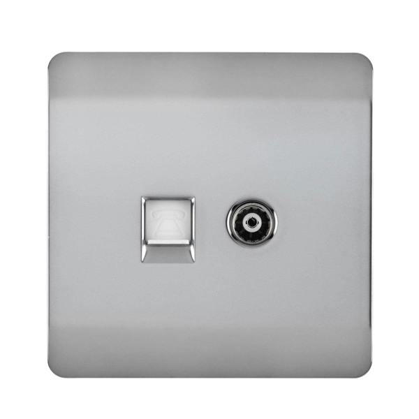 Trendi Switch 2 Gang TV Co-Axial & RJ45 Cat 6 Modern Designer PC Ethernet Sockets in Brushed Steel
