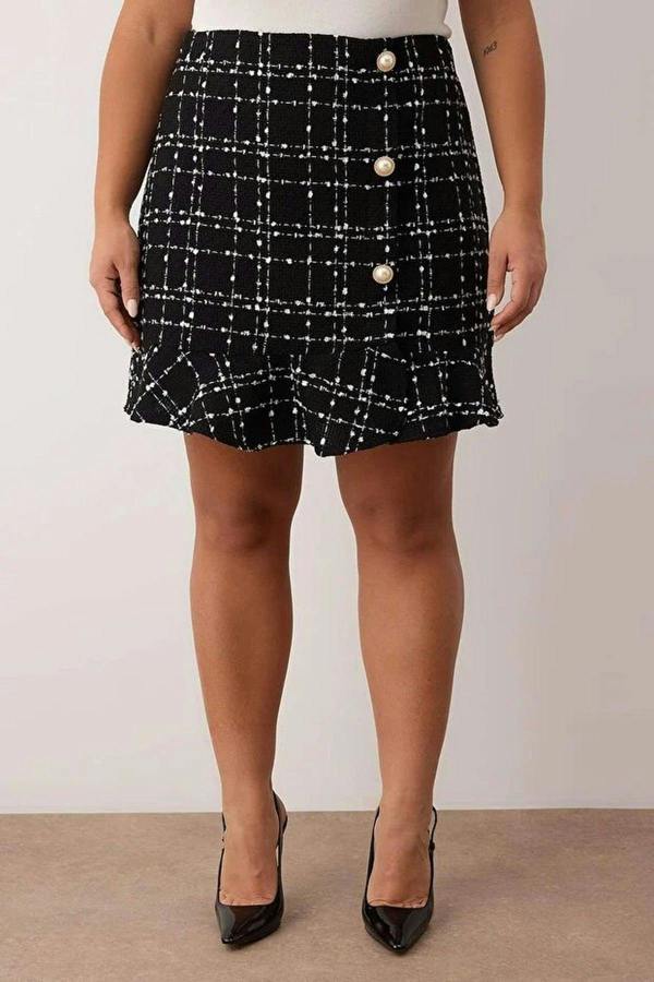 WOVCOR Tweed Checked Mini Woven Plus Size Skirt