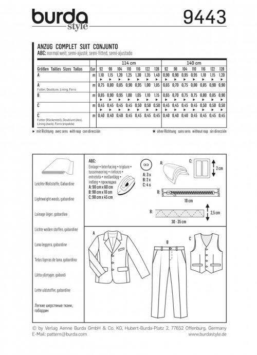 Burda Sewing Pattern 9443 Waistcoats, Jackets, Trousers and Suits For Kids and Babies, Ages: 2-8 - Advanced