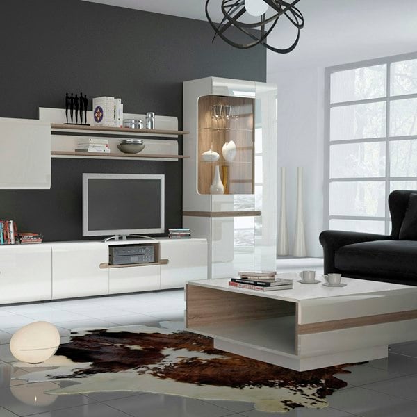 Furniture To Go Chelsea Living Small Designer Coffee Table in White with a Truffle Oak Trim