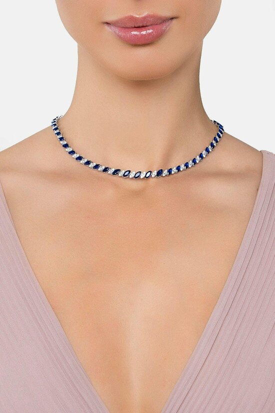 Latelita Viscountess Statement Tennis Necklace Sapphire Silver