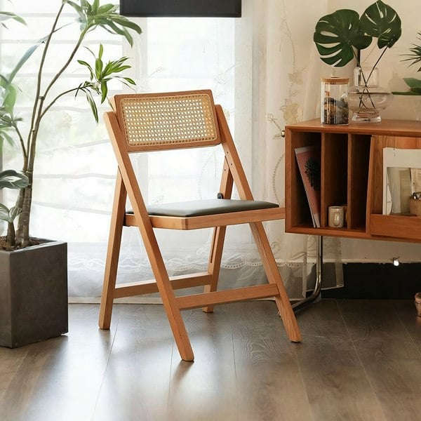 Silvia Foldable Rattan Dining Chair, Ash Wood-Rit Concept-Rit Concept