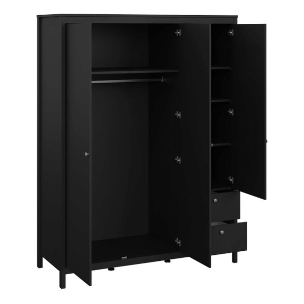 Wyld Haus Gossmere Matt Black Wardrobe 3 Doors 2 Drawers