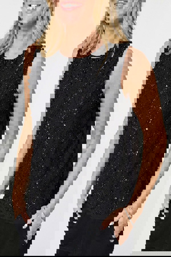 Black | Sequin Embellished Sleeveless Top
