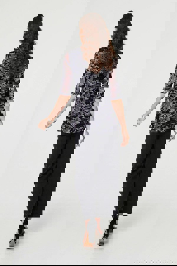 Black | Floral Relaxed Semi Sheer Peplum Blouse
