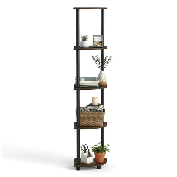 WALPLUS Turn-N-Tube 5 Tier Corner Display Rack Multipurpose Shelving Unit, Columbia Walnut/Black perfect for organized storage and display