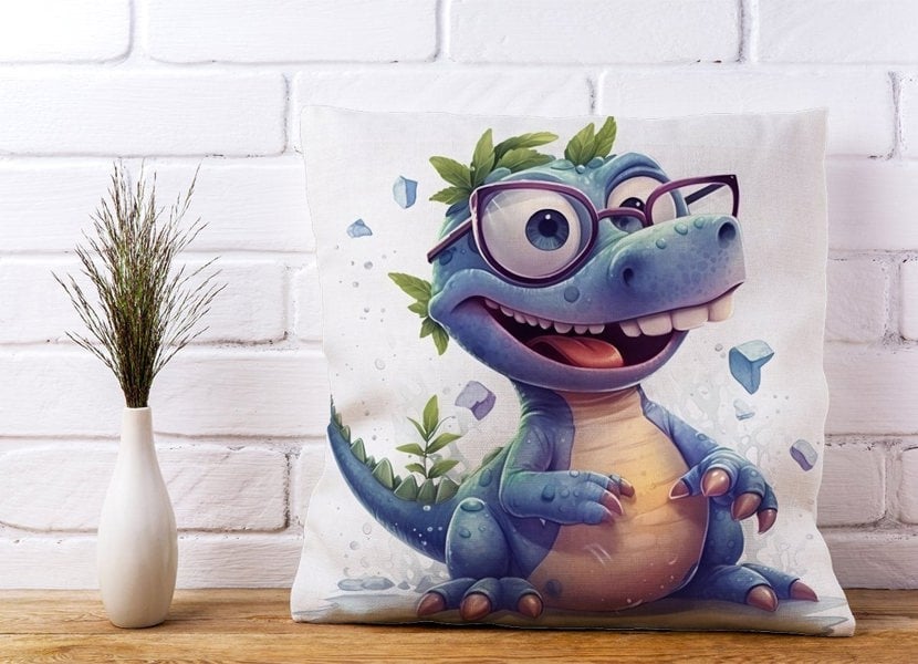 Warren Reed Happy Dinosaur With Glasses Cushions