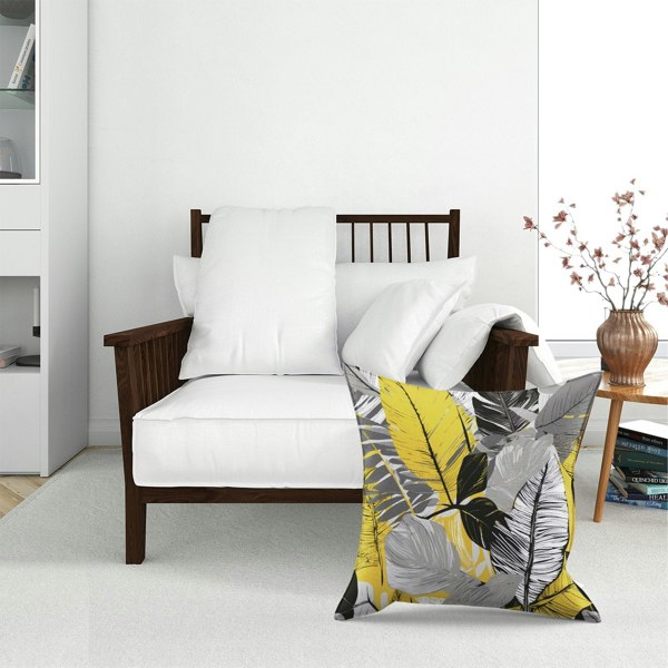 Warren Reed Grey Yellow Floral Leaves Floor Cushion