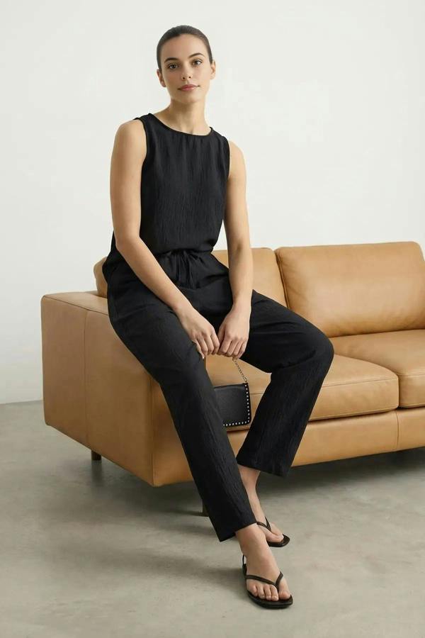 2-Piece Blouse and Wide Leg Pants with Elastic Waistband - Top and Bottom Set 