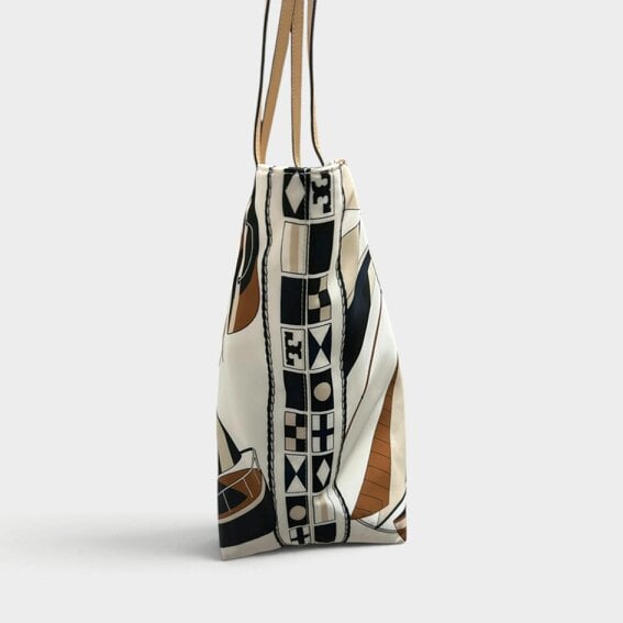 Tory Burch Nylon Printed Tote Bag Beige Sailboat