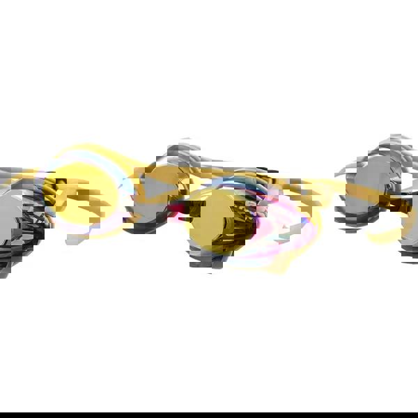 Sleek gold and purple Maru Pulse Mirror anti-fog swim goggles