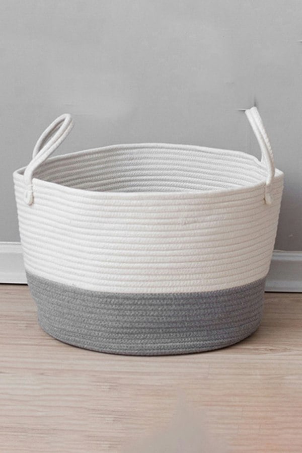 Living and Home 31L Cotton Thread Laundry Basket Clothes Storage Hamper Toy Basket with Handle Bathroom 25cm H