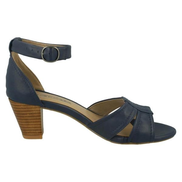 Spot On Ladies Spot On Heeled Ankle Strap Sandal with Stitched Vamp