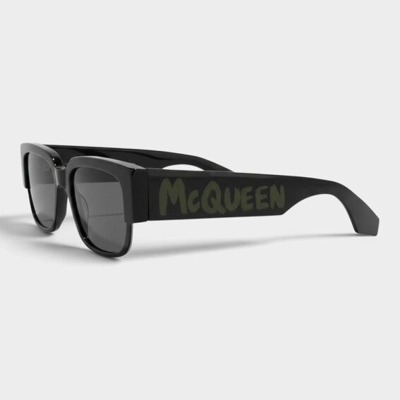 Alexander McQueen Square Frame Acetate Mirrored Sunglasses Black Green
